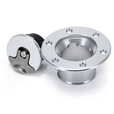 Aircraft Style Fuel Filler Neck Pop-Up Gas Tank Cap w/ 6 Hole Flush Mount Silver