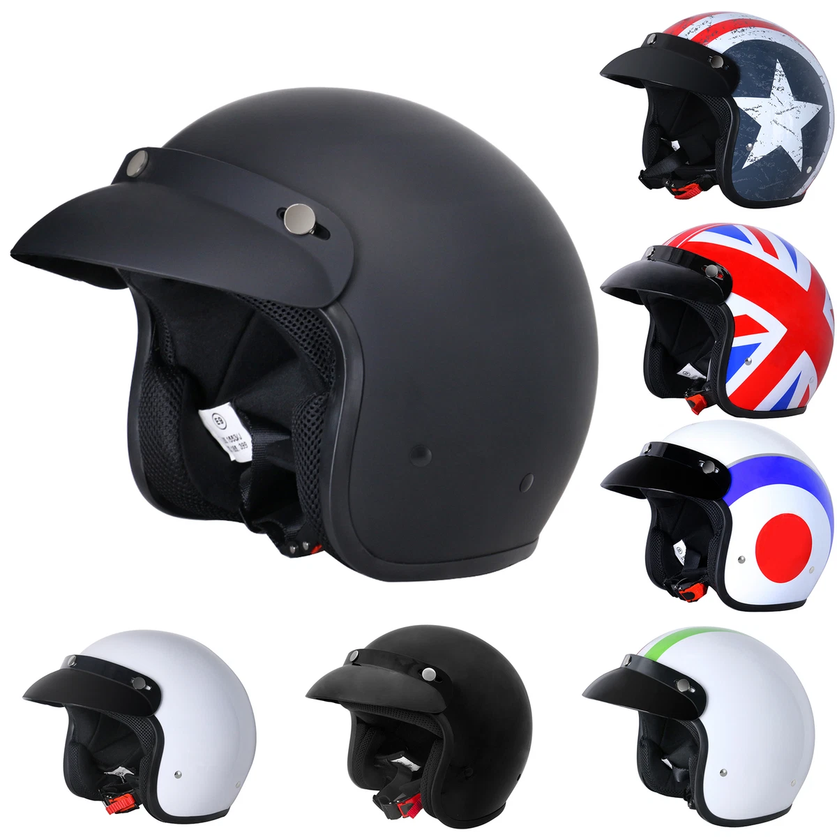 ebay.co.uk motorcycle helmets Merlin (2025) Open Face Helmet - Blackbird Jet - Racer (Gloss Grey/Black/Gold) Airoh GP-800 Full Face Motorbike