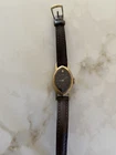 TIMEX LADIES ANALOG WIND-UP GOLD PLATED BLACK BAND WRIST WATCH VINTAGE 3327 Runs