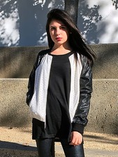 Lush Domino Laser Cut Faux Leather Bomber Jacket - White & Black - Coat