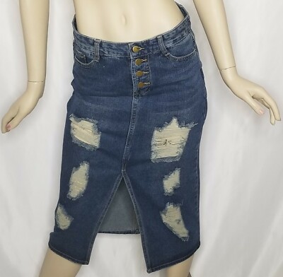 Y.Y.A. Yue Yue Angel Long Distressed Denim Pencil Skirt Size L