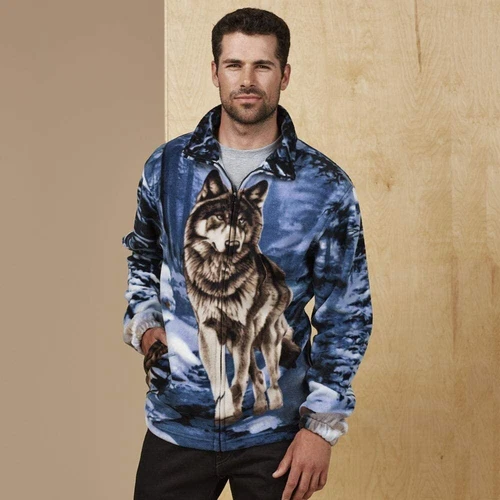 Wildkind Snow Grey Wolf Jacket Wolves Howling Moon Lone Blue Sweater M-4X image 4