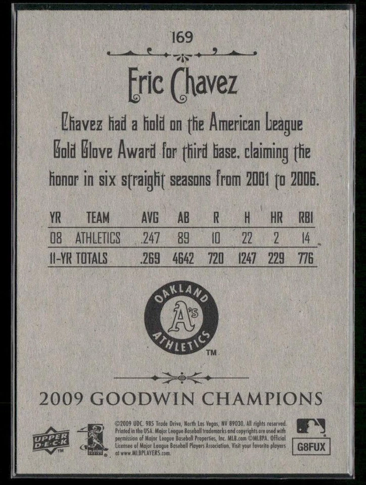 2009 Upper Deck Goodwin Champions #169 Eric Chavez - Image 2 of 2