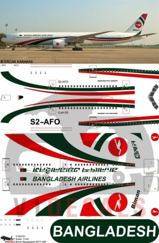 V1 Decals Boeing 777-300 Biman Bangladesh for 1/144 Minicraft Model Airplane Kit - Afbeelding 1 van 8
