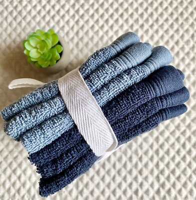 New Home Expressions Medium Blue & Navy Blue Cotton Luxury Wash Cloths Set of 6