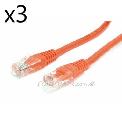 3 Pack Lot - 15ft CAT6 Ethernet Network LAN Router Patch Cable Cord Wire Orange