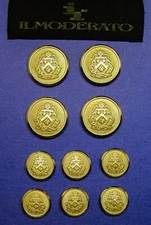 10 ILMODERATO LIGHT GOLD TONE 2-PART METAL REPLACEMENT BUTTONS FAIR USED COND.