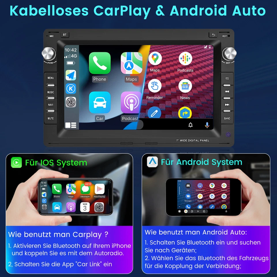 Für VW Polo 9N Golf 4 Passat B5 T5 Android radio Apple Carplay GPS BT RDS Kamera - Bild 4 von 4