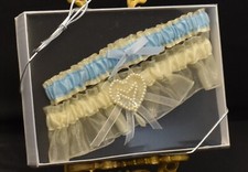 Bridal Garter Set of Two- One to Keep and One to Toss- Vanilla and Blue