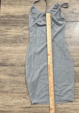 Gray Jersey Bodycon Mini Dress V Neck Strappy Sleeveless Cotton Blend Women