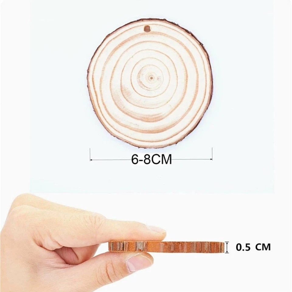10-50Pcs Wood Slices Round Discs Tree Bark Log Wooden Circles Craft Xmas 6-8CM - image 2 of 4