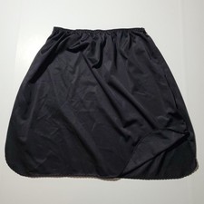Vintage VANITY FAIR Half Slip Skirt BLACK SATIN Silky Nylon Lingerie MEDIUM