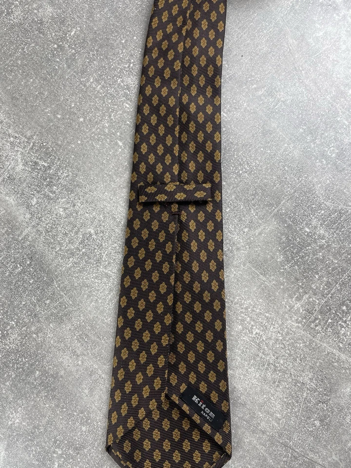 Kiton Napoli 6-кратный винтажный 100% шелк коричневый геометрический узор галстук сделано в Италии - Изображение 4 из 4