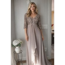 Alex Evenings Taupe Sequin Bodice Chiffon Maxi Dress 22W NWT Formal Wedding