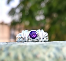 Amethyst Gemstone Solitaire Silver Ring Solid 925 Sterling Silver Jewelry