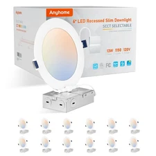 12 Pack 6 Inch LED Recessed Lighting with Junction Box, 2700K-5000K 5CCT,13W ...