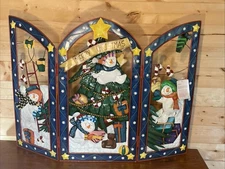 Vintage Grandeur Merry Christmas Fireplace Cover 36" Decor Metal Screen Snowman