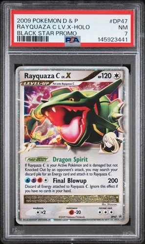 2009 POKEMON DIAMOND & PEARL BLACK STAR PROMO #DP47 RAYQUAZA C LV.X-HOLO PSA 7