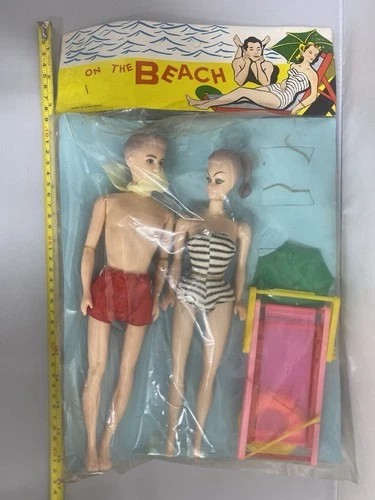 VINTAGE 1960s First Barbie Ken Knock Off Set On the Beach Hong Kong Blow Mold