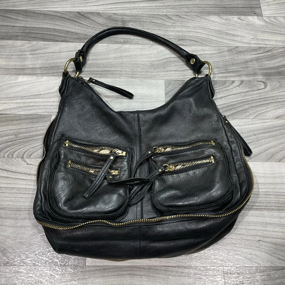 Vintage LINEA PELLE Studded Hobo Bag Purse Womens Pebbled Leather Black - Image 2 of 4