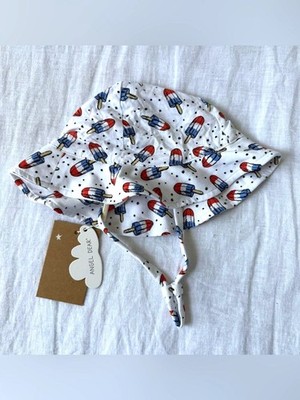 Angel Dear Bamboo Bucket Hat Red & Blue Rocket Pop Print 12-24m NWT