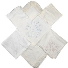 VNTG lot of 7 Handkerchiefs With Embroidered Designs  Lace Trim