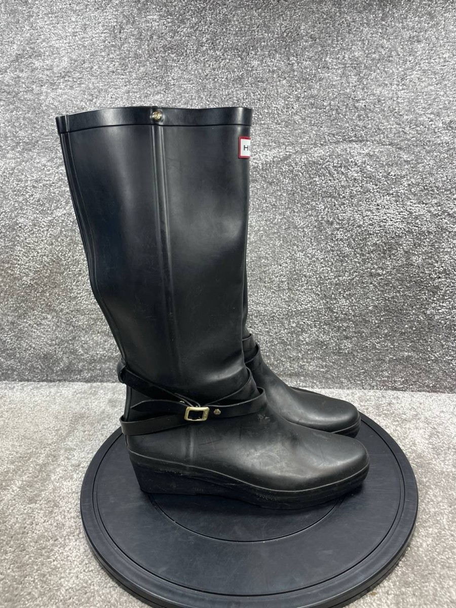 Womens Boots Black Wedge Rain Boots Hunter Color Block Rain Boots