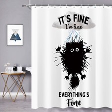 Funny Black Cat Shower Curtain 72"X72" Black White Fun Shower Curtain Set for...