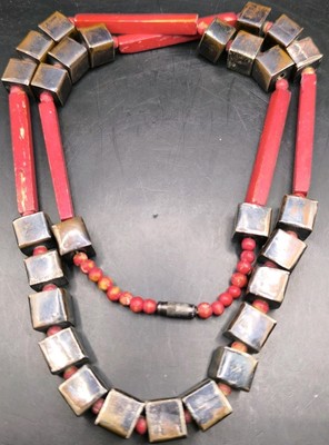 Antike Bauhaus Collier Plastik Kupfer Versilbert? Um 1930 geometrische Formen