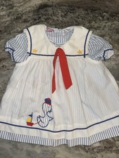 True Vintage Baby Girl 18M Dress Duck And Sailboat Blue White Red Dainty Sailor