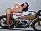 VINTAGE HARLEY DAVIDSON MOTORCYCLE WOMAN 12" METAL GASOLINE OIL MOTOR CYCLE SIGN