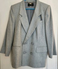 Women's Vintage Leilian Loro Piana 100 Cashmere Cupro Tweed DB Blazer Size 13