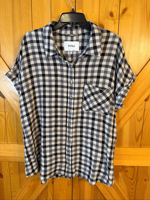 Pistola Flannel Shirt Womens Size XXL Black Cream Checks Hi Lo Hem (7661)