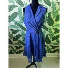 Evan Picone Lace Wrap Dress Belted Collared Womens 12 Blue