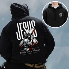 Men's Christian Faith Hoodie, Jesus Carrying Cross Graphic Thermal Fleece Hoodie