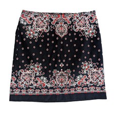 Talbots Womens Navy Blue Red Paisley Medallion Cotton Blend A-Line Mini Skirt 8