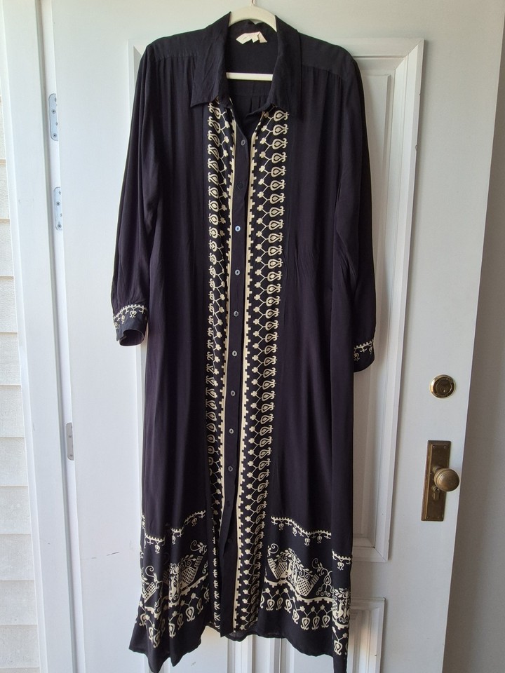 Adrift Signature Sz XL/16 Black Beige Collared Button Long Sleeve Shirt Dress