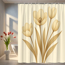 Elegant Floral Shower Curtain in Soft Beige Design