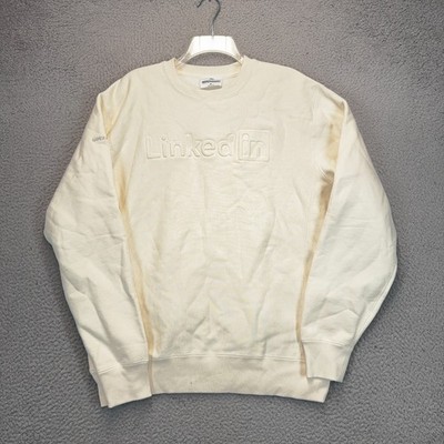 Linkedin Sweatshirt Mens Medium Ivory Embossed Independent Trading Embroidered
