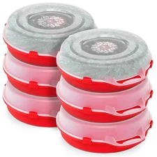 Homz 24 Inch Seasonal Holiday Christmas Plastic Wreath Storage Box, Red (6 Pack)