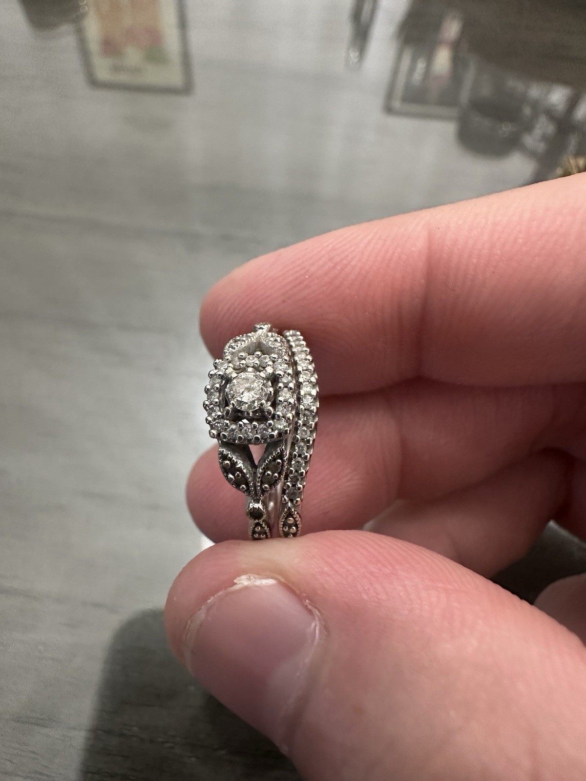 Solid 10k White Gold Engagement Ring Set Beautifu… - image 1