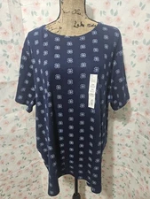 CROFT & BARROW, WOMEN'S NEW NAVY BLUE COTTON SHORT SLEEVED FLORAL TEE SIZE 3X