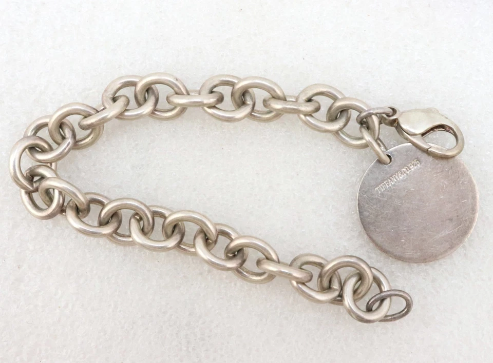 7.5" Sterling Silver 925 Tiffany & Co 10mm Rolo Link Chain Charm Bracelet ID Tag - Image 4 of 4