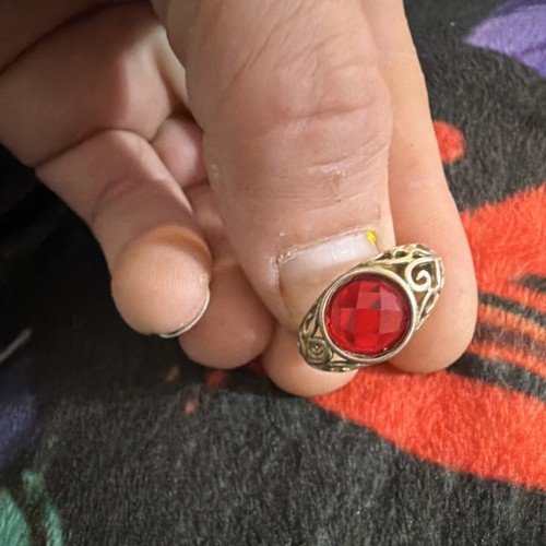 Silver Filigree Cocktail Ring, Bezel-Set Round Red Stone, Signed