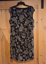 Tommy Hilfiger Sleeveless Dress Ruched Side Womens 16 Black/Cream Boat Neck