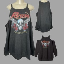 Vinyl Icons 5X Gray Skull Roses Poison Band Graphic Cold Shoulder Sweatshirt
