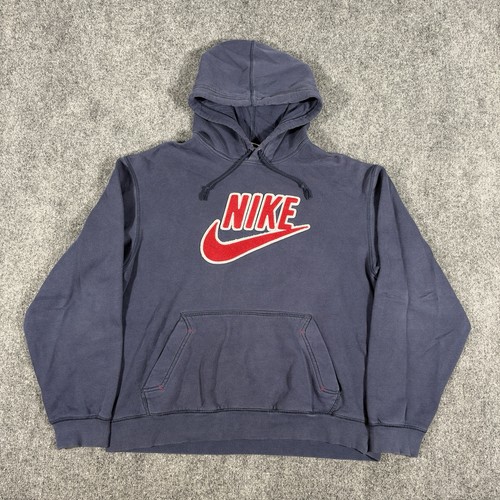 Vintage Nike Hoodie Mens Size Large Blue Navy Embroidered Fleece Pullover