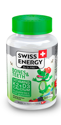 Swiss Energy, Bones and Teeth, Vit K2 + Vit D3 + Calcium, 60 Gummies EXP:07/2025