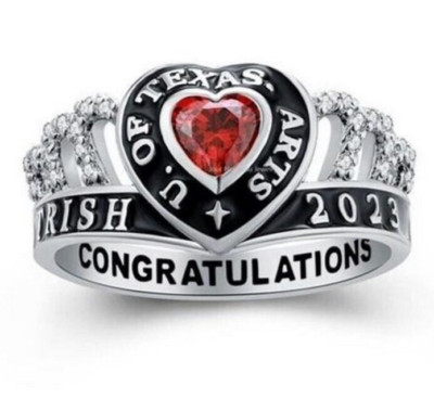 Crown Style Collection Women Heart Gemstone High School Class Ring In 925 Silver