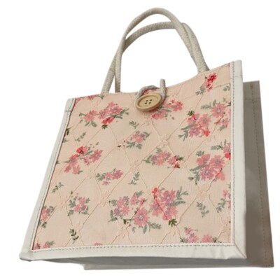 Trendy Student Fabric Handbag Lightweight Textbook Bag with Flower Pattern